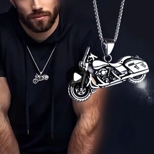 Men's Stainless Steel Necklace with Motorcycle Pendant